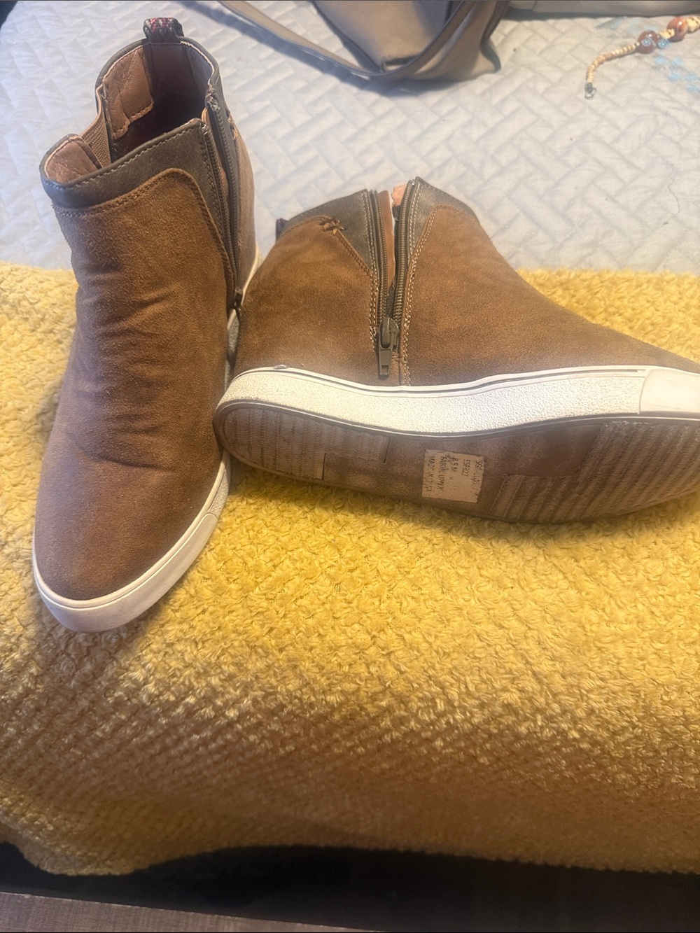 Sugar Brown Suede High-Top Zip Sneakers
